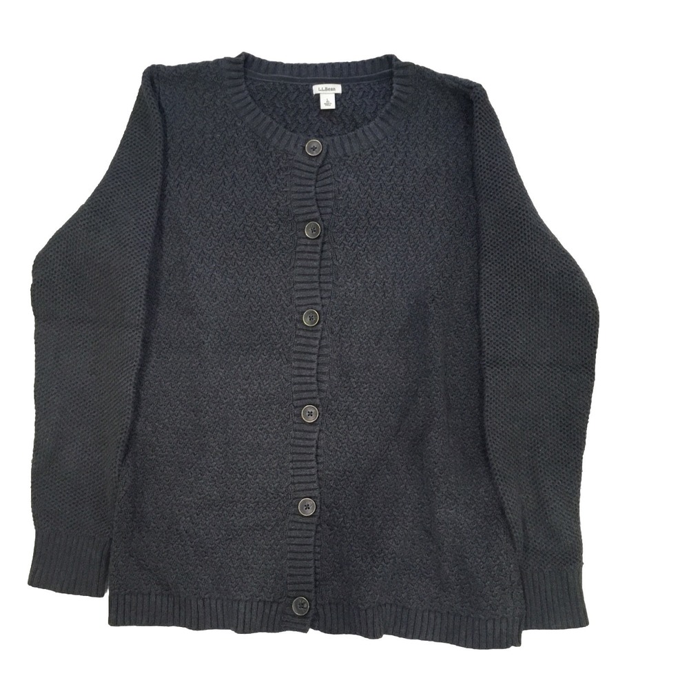L L Bean Cardigan Women's large navy blue button down Celtic knot stitch